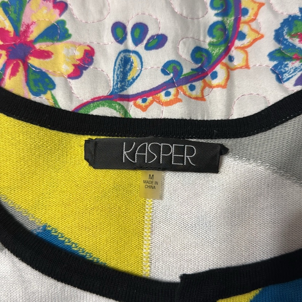 KASPER Color Block Open Front Cardigan Size: M - Picture 2 of 7